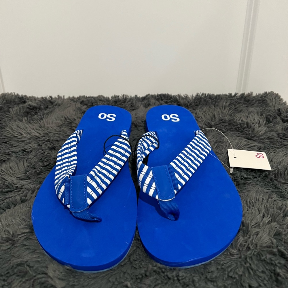 SO WOMENS SANDALS LAMI BLUE WHITE STRIPE SIZE M 7/8 #flipflops #beach